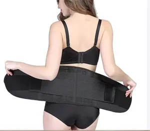 Detail view of black breathable waist support belt and postpartum belly wrap for fitness.