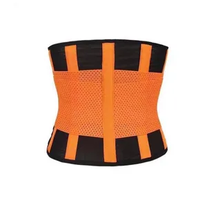 Detailed shot of the black and orange waist trainer belt showing breathable mesh texture.