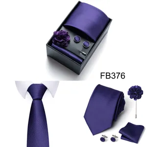 Purple men's tie set gift box pocket square cufflinks lapel pin business wedding accessories
