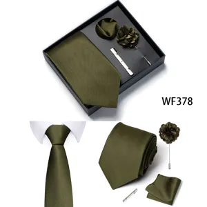 Set cravatta uomo verde oliva tinta unita matrimonio affari fazzoletto spilla fermacravatta