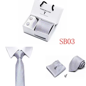 Blue and gold checkered tie pocket square cufflinks gift set for wedding business formal wear.