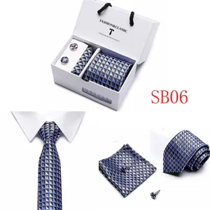 Men business tie gift set with pocket square and cufflinks in geometric diamond pattern detail view