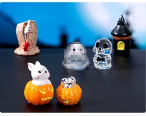 Set di miniature in resina di Halloween, accessori di paesaggio zucca fantasma carini.