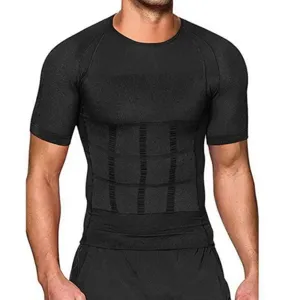 Uomo compressione dimagrante camicia manica corta dettaglio addome tessuto texture