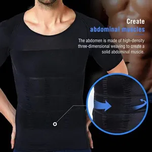 Maglietta a compressione manica corta uomo body shaper pancia piatta vista dettagliata.