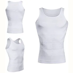 Men's slimming compression tank top shapewear vest detail view for flat chest and waist control.