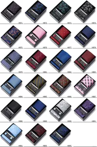 Détails du coffret cadeau cravate jacquard pour hommes, divers motifs et couleurs classiques.