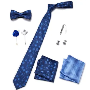 Heren stropdas set bloemen jacquard trouwen zakelijk vlinderdas pochet manchetknopen speld