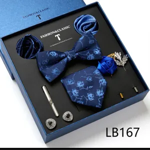 Luxe heren stropdas strik zakdoek manchetknopen dasclip pak accessoires geschenkdoos set