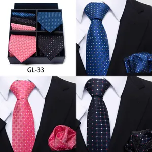 Men's business formal plaid jacquard tie gift box set, elegant groom wedding suit necktie.