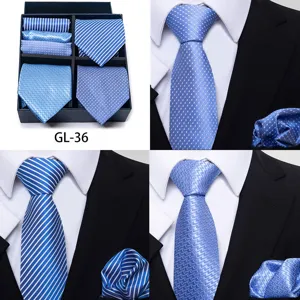 Men's blue tie pocket square gift box set business formal wear wedding groom suit accessories