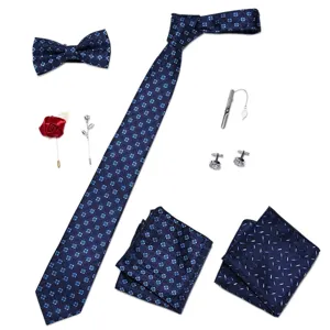 Heren donkerblauwe bloemen das set met pochet manchetknopen en reversspeld detail weerga.