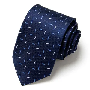 Men's Navy Blue Jacquard Woven Tie with Geometric Dot Pattern for Business Formal Suit