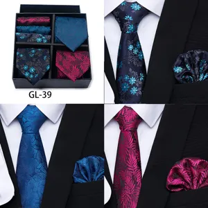 Men business jacquard tie pocket square gift set wedding groom formal wear accessory detail.