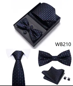 Heren stropdas vlinderdas manchetknopen pochet set jacquard geometrisch geschenkdoos