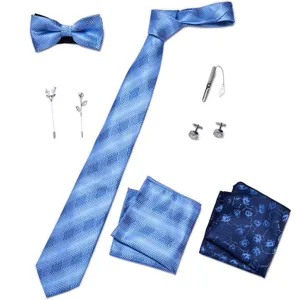 Blauwe stropdas set voor heren jacquard bloemen huwelijk zaken pak accessoires manchetknopen