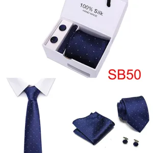 Herren blaue Seide Krawatte Einstecktuch Manschettenknöpfe Geschenkset Business Hochzeit