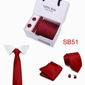 Herren rote Seide Krawatte Geschenkset mit Einstecktuch und Manschettenknöpfen für Business.