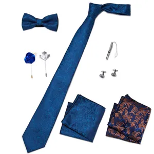 Heren bloemen jacquard stropdas vlinderdas pochet broche manchetknopen set voor bruiloft.
