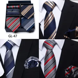 Men business formal striped tie and pocket square gift set, classic gentleman suit accessories.