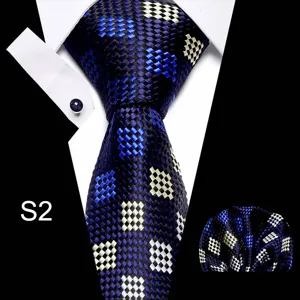 Heren blauwe geometrisch patroon stropdas 3-delige set formele zakelijke stropdas accessoire