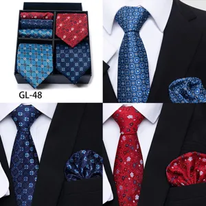 Detail view of men's business jacquard tie and pocket square set, elegant formal wear accessories.