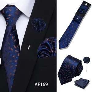 Detailed close-up view of the elegant blue jacquard tie set featuring fine fabric details.