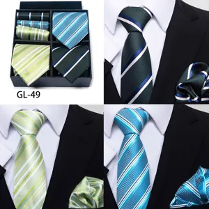 Men's business tie and pocket square gift set, classic striped jacquard design for formal wear.