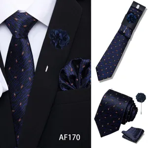 Men's jacquard woven necktie set with pocket square and lapel pin for business wedding parties.