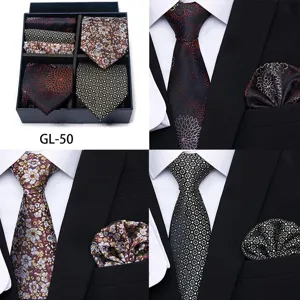 Men's business formal tie gift box set, jacquard pattern wedding groom tie and pocket square.