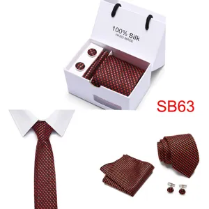 Herren Seide Krawatte Set Geschenkbox rot schwarz gepunktet Hochzeit Business Anzug Krawatte
