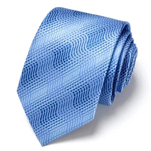 Detailed view of a stylish blue jacquard pattern men tie, perfect for formal business wear.