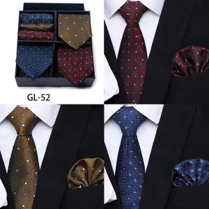 Details of mens formal necktie and pocket square set, classic jacquard design for business.