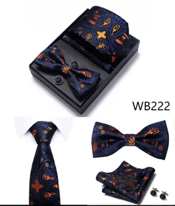 Heren zaken jacquard stropdas vlinderdas pochet manchetknopen cadeaupakket set