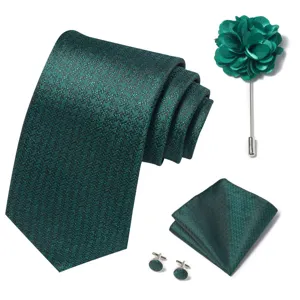 corbata verde oscura panuelo de bolsillo flor de solapa gemelos de lujo set nuevo