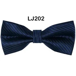 Mens navy blue striped jacquard bow tie for business wedding party, stylish polyester neckwear.