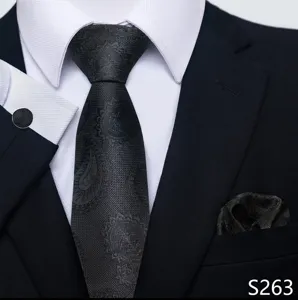 Klassieke zwarte paisley jacquard herenstropdas set voor formele zakelijke gelegenheden