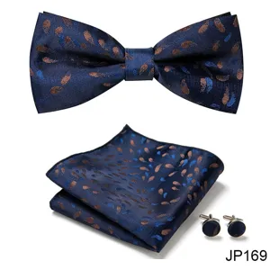Men's silk bow tie pocket square cufflinks set wedding party business suit accessories