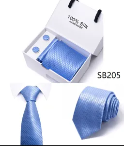 Luxe heren blauwe zijde stropdas pochet manchetknopen cadeauset trouwen business