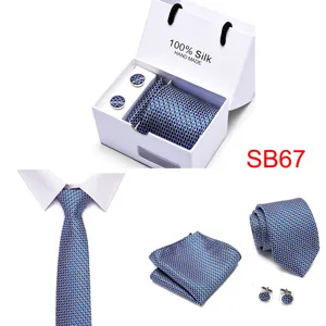 Herren Seiden Krawatte Set Geschenkkasten mit Einstecktuch Manschettenknöpfe Hochzeit