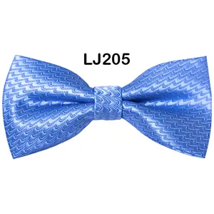 Close-up detail of the light blue jacquard textured polyester men bow tie pattern.