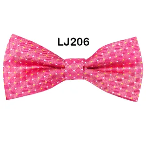 Men's pink jacquard bow tie with star grid pattern for business wedding party wear.