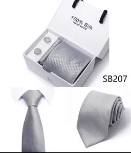 Zilver grijs heren das cadeau set met manchetknopen voor bruiloft zakelijke details