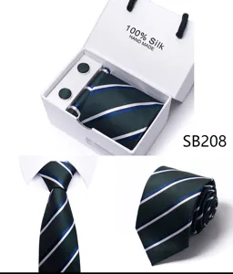 Heren zijde das set met geschenkdoos zakelijk huwelijk gestreepte das manchetknopen accessoire.