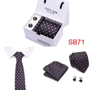 Luxuriöses Herren Seidenkrawatten-Set mit Einstecktuch und Manschettenknöpfen für Business.