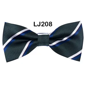 Classic dark green striped polyester men's bow tie for business weddings and party wear.