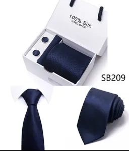 Heren zakelijke zijden stropdas set met geschenkdoos, manchetknopen en pochet voor formele mode.