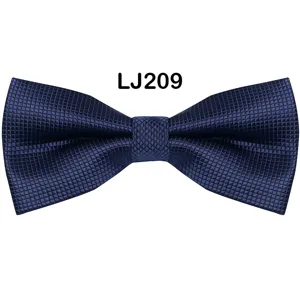Classic dark blue star jacquard polyester silk bow tie for men business wedding parties.