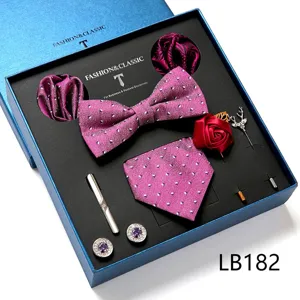 Luxe heren paarse bloemen strikje pochet manchetknopen dasclip en broche cadeauset