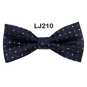 Classic dark blue bow tie with red polka dot jacquard pattern for men wedding party.